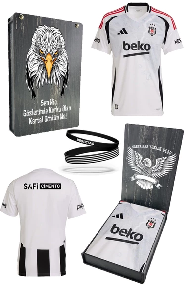 Beşiktaş Orijinal 24-25 Beyaz Forma Bileklik Hediyeli Özel Tasarım Hediyelik Ahşap Kutulu ürün görseli 1