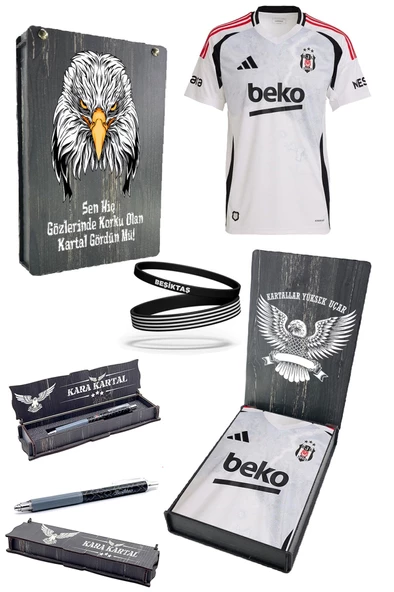 Beşiktaş Orijinal 24-25 Beyaz Forma Kalem + Bileklik Hediyeli Özel Tasarım Hediyelik Ahşap Kutulu ürün görseli 1
