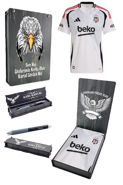 Beşiktaş Orijinal 24-25 Beyaz Forma Kalem Hediyeli Özel Tasarım Hediyelik Ahşap Kutulu ürün görseli 1