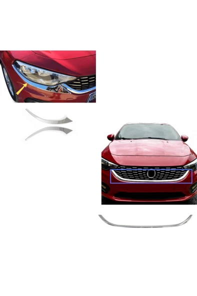 Fiat Egea Krom Far Kaşı 2 Parça + Ön Panjur Alt Çıtası Krom 2015-2019 Paslanmaz Çelik ürün görseli 1