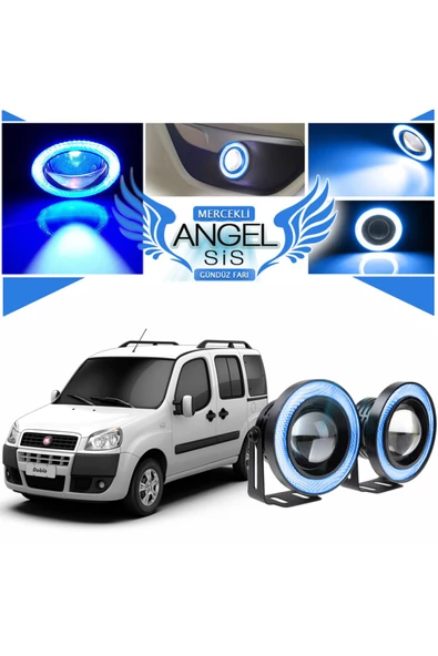 Fiat Doblo D1 Uyumlu, Universal Mercekli Led Angel Sis Farı, 76mm Buz Mavi Renk ürün görseli 1