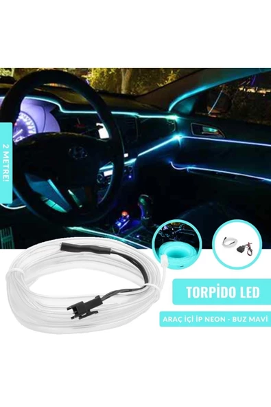 Araç Içi Aydınlatma Ip Şerit Torpido Led Ip Neon Dekoratif Buz Mavisi 2 Metre ürün görseli 1