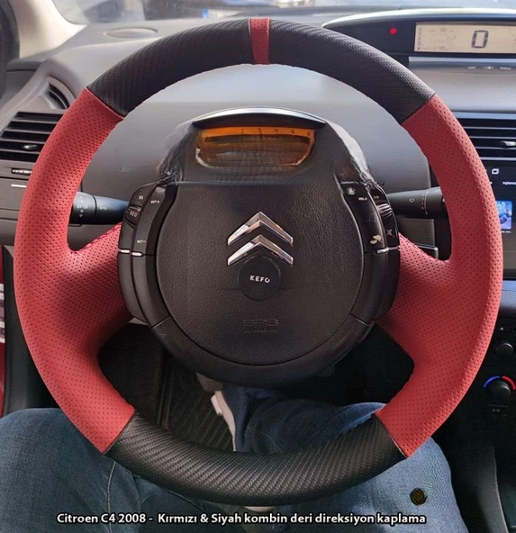 Citroen C4 2008 Araca Özel Direksiyon Kılıfı (SOFT KIRMIZI KARBON YÜZÜKLÜ) ürün görseli 1