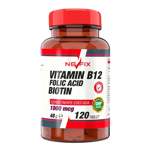 Nevfix Vitamin B12 Folic Acid Biotin 1000 Mcg 120 Tablet ürün görseli 1