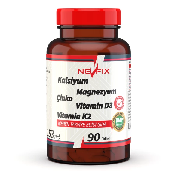 Nevfix 90 Tablet Kalsiyum Magnezyum Potasyum Çinko Vitamin D3 Vitamin K2 ürün görseli 1