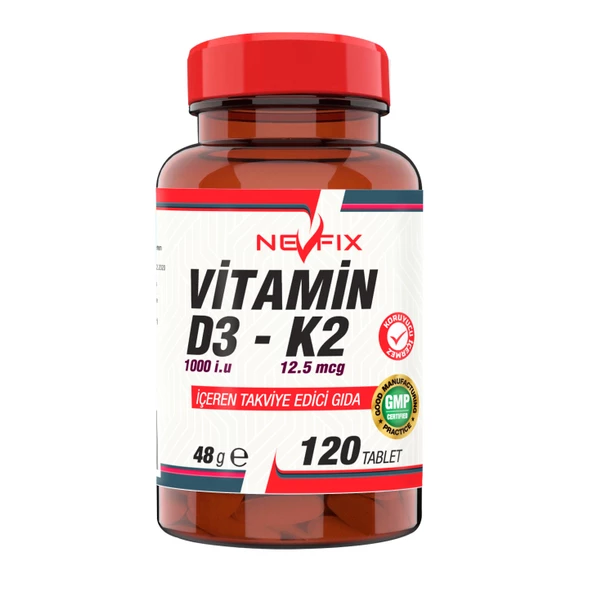 Nevfix Vitamin D3 1000 Iu Vitamin K2 12.5 Mcg 120 Tablet ürün görseli 1