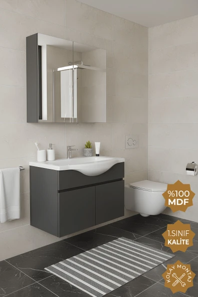Teta Home Kahire 65 cm MDF Banyo Dolabı Seti  Antrasit ürün görseli 1