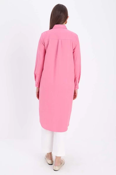 Pembe-Gizli Patlı Uzun Gömlek - Resim 4