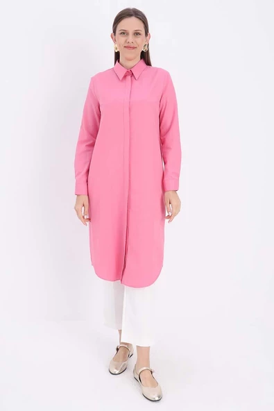 Pembe-Gizli Patlı Uzun Gömlek - Resim 2