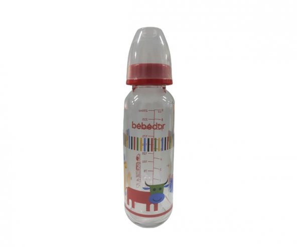 Bebedor 31302 Desenli Cam Biberon 250 Ml - Kırmızı Renkli ürün görseli 1