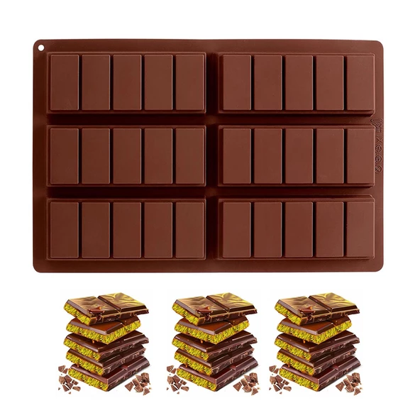 Silikon Kalıp Dubai Çikolata Bar ve Kek Çizgili Tablet Dubai Çikolatası Kalıbı 6 Lı ürün görseli 1