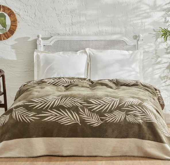 Karaca Home Leaf Haki Tek Kişilik Pamuk Battaniye ürün görseli 1