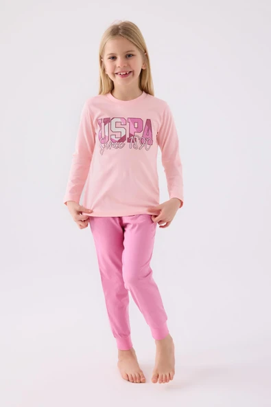U.S. Polo Assn. Kız Çocuk Pembe Uzun Kol Pijama Takım ürün görseli 1