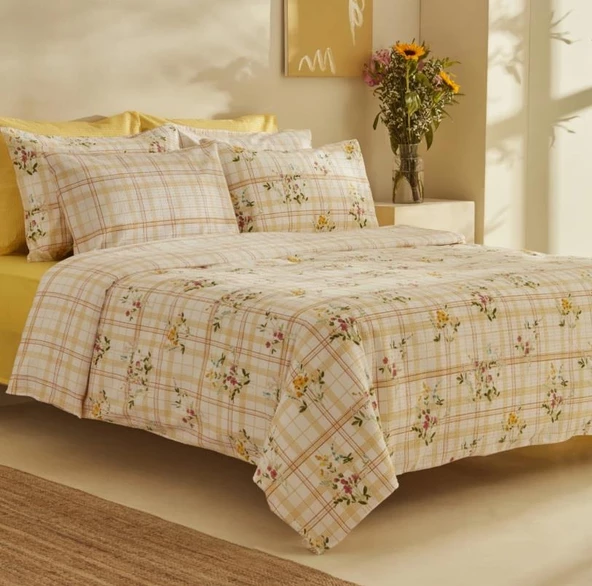 Karaca Home Minella Sarı %100 Pamuk Soft Touch Çift Kişilik Nevresim Takımı ürün görseli 1