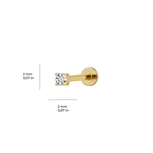2 mm Tek Taş Altın Piercing - Resim 2