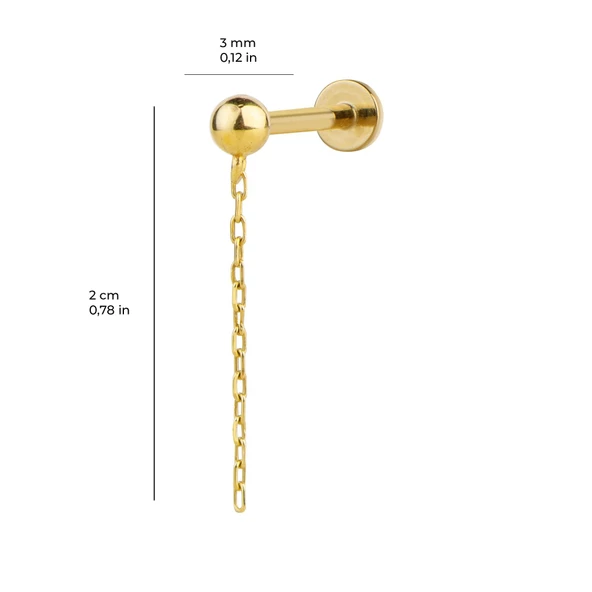 3 mm Top Zincirli Altın Piercing - Resim 2