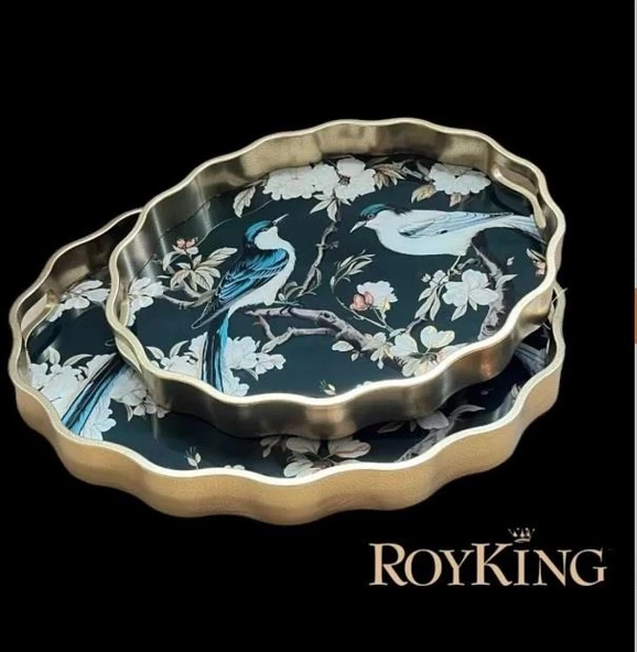 Royking Kuşlu 2 li Oval Tepsi 44x36-38x31 cm FX 054 ürün görseli 1