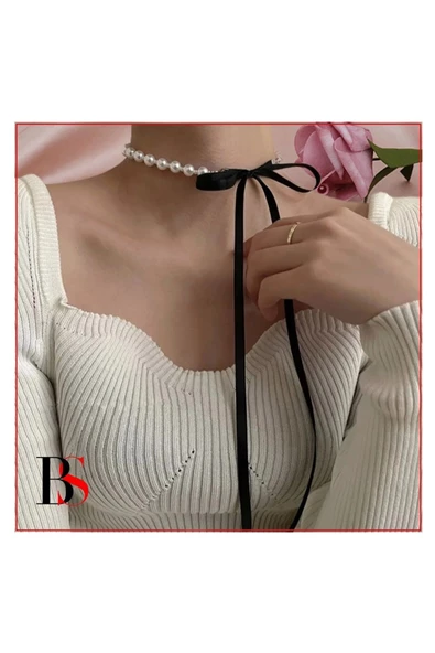 Siyah Kadife Kurdele - İnci Kadın Choker Kolye ürün görseli 1