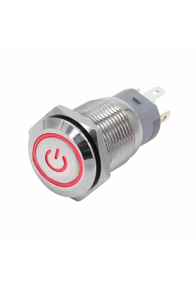 Alkatronik 16mm Metal Panel Montaj Düz Kafa Latch Buton NO NC Power Sembol Led Işıkl DC 6A-12V AC 3A 250V IP67 ürün görseli 1