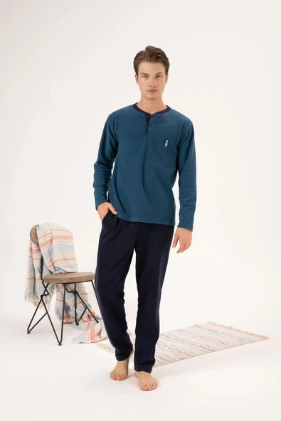 Estiva 24421 Erkek Kışlık Polar Düğmeli Yaka Pijama Takımı ürün görseli 1
