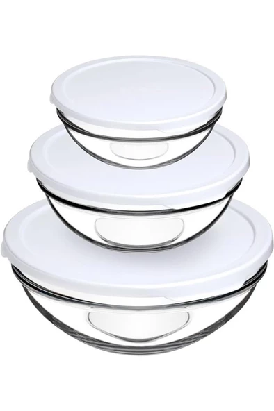 98304 Chefs 3lü Kapaklı Cam Kase Saklama Kabı Seti Büyük ürün görseli 1