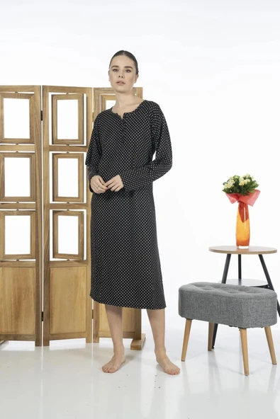 Estiva 23246-5 Kadın Düğmeli Uzun Kollu Desenli Likra Viskon Günlük Elbise ürün görseli 1