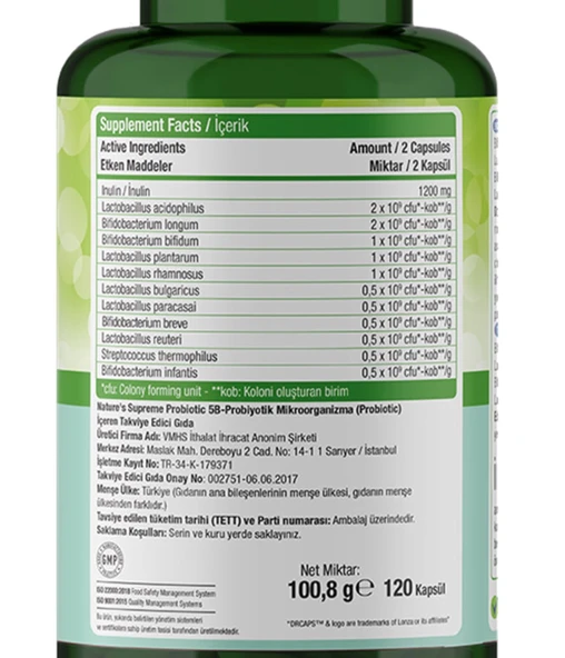 Nature's Supreme Probiotic 5B 120 Kapsül - Resim 2