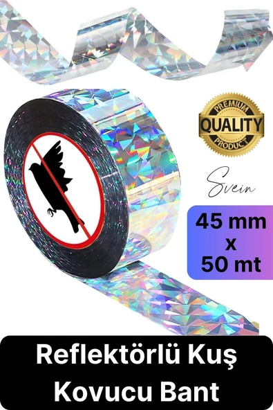 Premium Kuş Kondurmaz Rahatsız Eden Şerit Bant 45 mm x 50 mt Yansıtıcı Kuşsavar Çatı Hologram Bandı ürün görseli 1