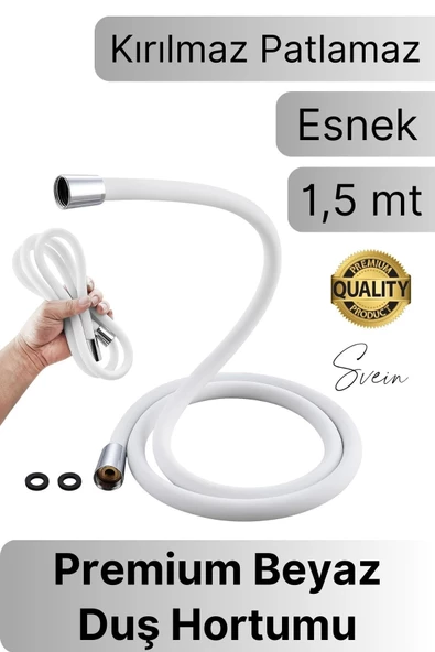 Premium 1,5 mt Beyaz 360 Derece Dönebilen Kıvrılmayan Esnek Yumuşak Silikon Patlamaz Duş Hortumları ürün görseli 1