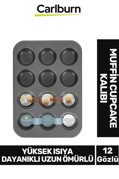 Yüksek Isıya Dayanıklı Uzun Ömürlü Yapışmaz Yıkanabilir 12 Gözlü Muffin Cupcake Kalıbı ürün görseli 1