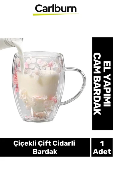 Özel El Yapımı Sıcak Soğuk Dayanıklı Süslü Organik Çiçekli Çift Cidarlı Handmade Bardak ürün görseli 1
