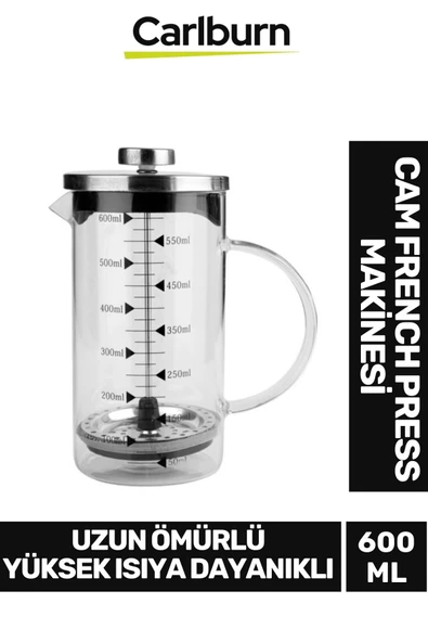 Özel Üretim Isıyı Uzun Süre Koruyan Süzgeçli Bitki Çayı Demliği Filtre Kahve French Press 600 ml ürün görseli 1
