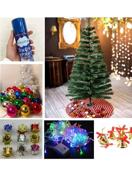 Bellasima Yılbaşı Ağacı 150 cm + 12 Süs Topları + 9 Çan Süsü + 9 Davul Süs + 1 Kar Spreyi 200 ml + 5 Mt. Rgb Aydınlatması ürün görseli 1