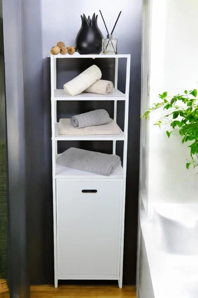 Digithome Metal Kirli Sepetli 4 Raflı Çok Amaçlı Banyo Düzenleyici Raf Organizer Beyaz/Beyaz – MRS-015 C1-1-369 ürün görseli 1