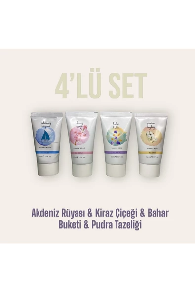 Silver Rose 4'lü El Kremi Seti Shea Özlü Pudra Tazeliği & Bahar Buketi & Kiraz Çiçeği & Akdeniz Rüyası ürün görseli 1