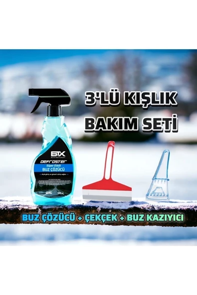 Betax 3’lü Kışlık Araç Bakım Seti Buz Çözücü Sprey & Buz Kazıyıcı & Çekçek ürün görseli 1