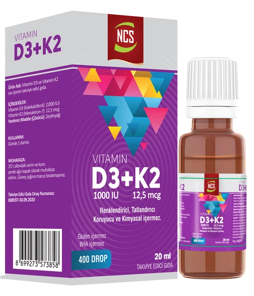 Vitamin D3 1000 Iu K2 12.5 Mcg 20 ML ürün görseli 1