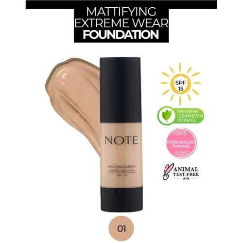 Note Mattifying Extreme Fondöten - 01 Beige - Resim 2