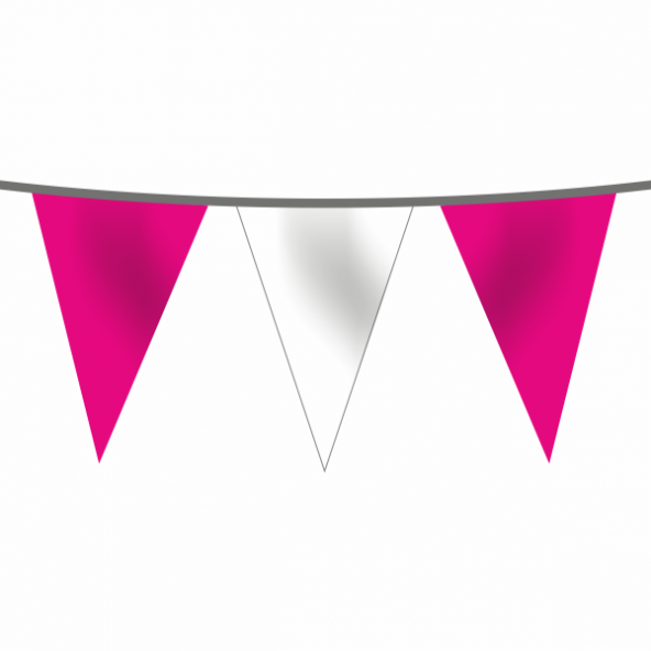 İpe Dizili Üçgen Süsleme Bayrağı (Pembe-Beyaz) 100 metre ürün görseli 1