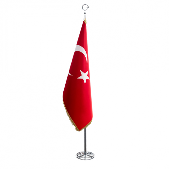 Türk Makam Bayrağı Simli + Telalı + Krom Direk ürün görseli 1