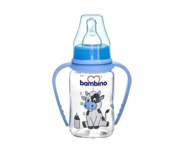 Bambino Kulplu Cam Biberon Mavi 125 Ml ürün görseli 1
