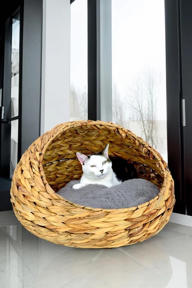 Digithome Hasır Kedi ve Köpek Yatağı İç Minderli 48 Cm Kahverengi - CL-4034 C1-1-121 ürün görseli 1