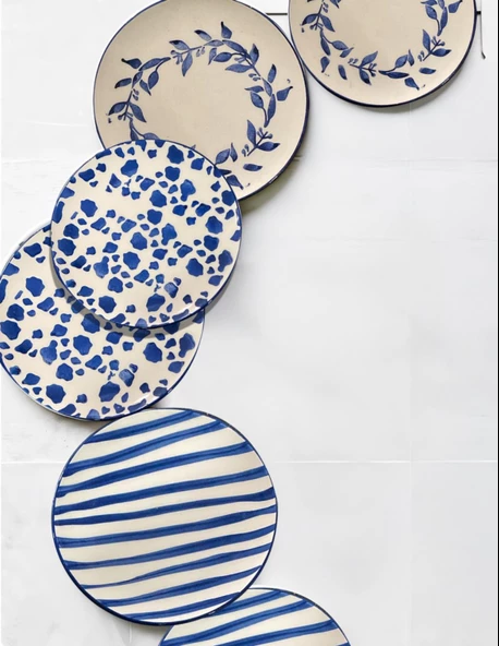 Handmade Trendy All in Blue 6 lı Pasta Seti 19 cm ürün görseli 1