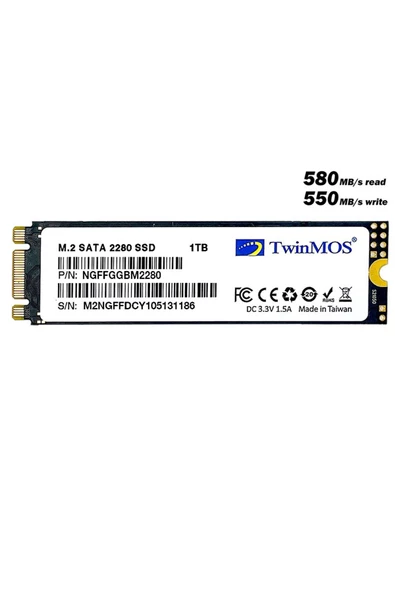 TwinMOS 1TB M.2 2280 Sata3 580Mb-550Mb/s (NGFFGGBM2280) SSD Disk ürün görseli 1