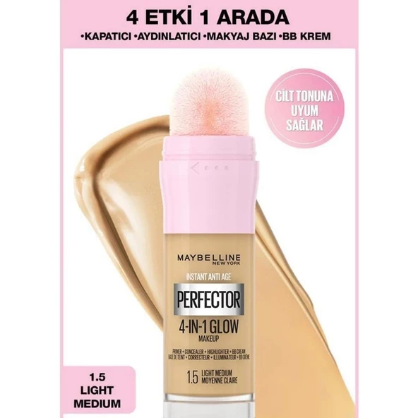 Maybelline New York Instant Perfector Glow 4 Etki 1 Arada Fondöten 1.5 Light Medium 20ml ürün görseli 1