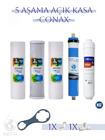 Conax Su Arıtma Cihazı Açık Kasa Filtre Takımı 5 Li Set, Nfs Onaylı , Benc Membranlı ürün görseli 1