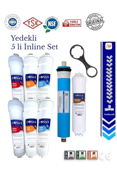 Conax Tüm Kapalı Kasalar için 5+3 AŞama 1.5 yıllık Inline Filtre Seti Anahtar ve Dirsek Hediyeli ürün görseli 1