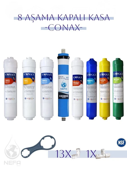 Conax Tüm Kapalı Kasalar için 8 Aşama (ORJİNAL YENİ SERİ ) İnline Filtre Seti, 80 gpd Membran ürün görseli 1