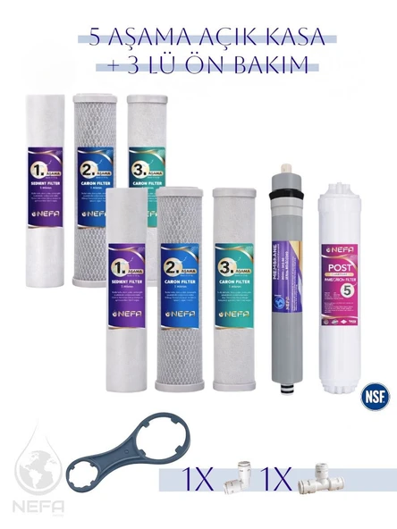 Nefa Tüm Açık Kasa Su Arıtma ve İhlas Cebilion Compact Uyumlu 1.5 Yıllık 5+3 Aşamalı Filtre Seti ürün görseli 1