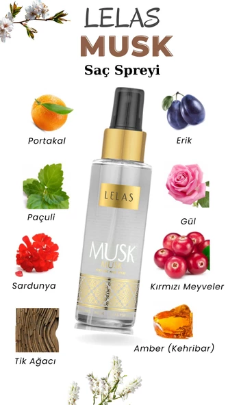 LELAS Musk Unisex Saç Spreyi 100 ML – Oryantal Baharatlı Parfümlü Saç Bakım Spreyi – 1199 ürün görseli 1